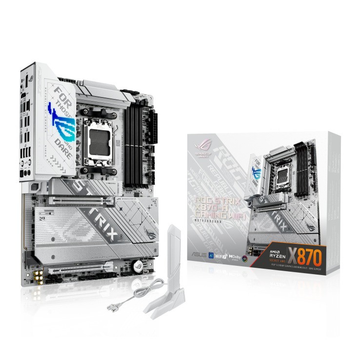  X870 ATX Motherboard: AM5 Socket For AMD Ryzen 7000/8000/9000 Series Processors<BR>4x DDR5, 2x SATA 6Gb/s, PCIe 5.0, 2x M.2 Gen5* + 2x M.2 Gen4, USB 4.0, 1x 2.5GbE LAN, Wi-Fi 7 + Bluetooth 5.4, ROG SupremeFX 7.1 ALC4080* Audio, USB4/HDMI/DP  